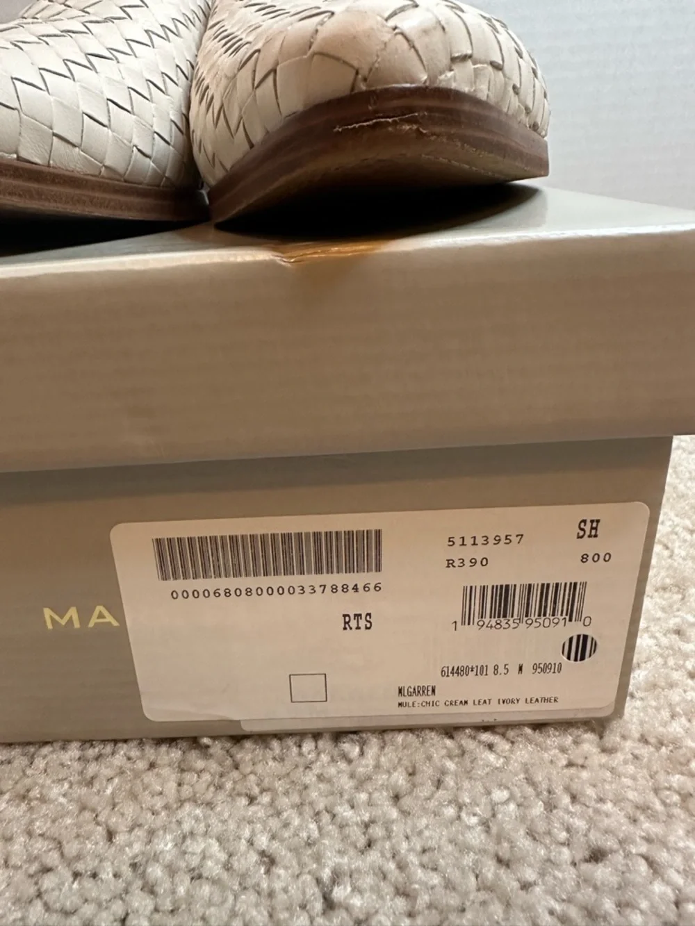 Marc Fisher Cream Woven Leather Slip-On Mules, size 8.5, pre loved - Picture 3 of 8